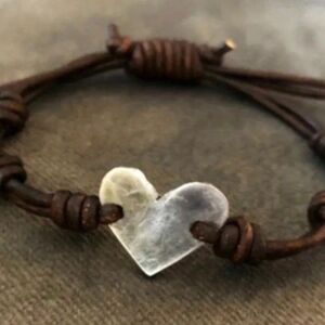 Boho Brown Leather Bracelet with Heart Charm- NEW